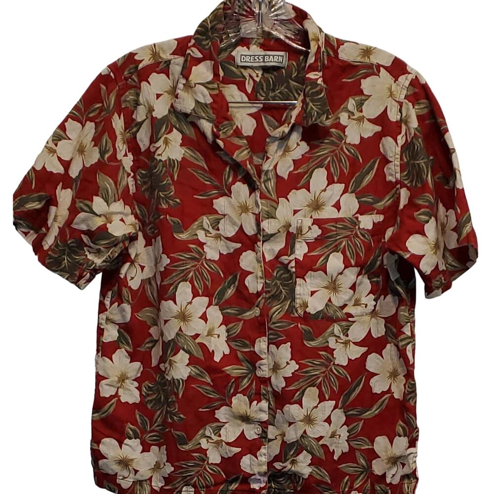 Dressbarn Button Down Hawaiian Flowered Hibiscus Luau Shirt S/M